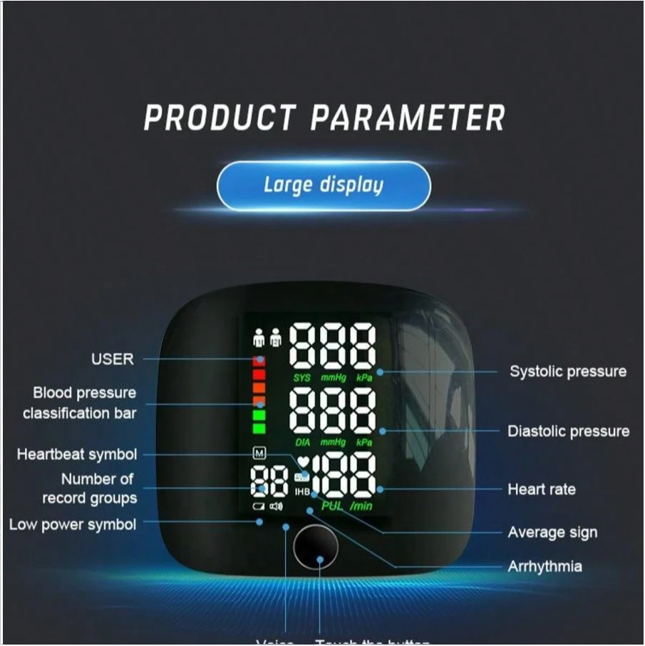 Rechargeable LED Wrist Blood Pressure Monitor - Voice Broadcast