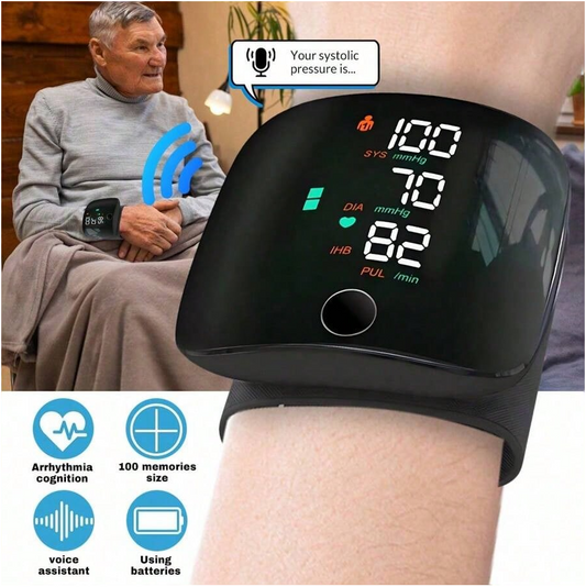 Rechargeable LED Wrist Blood Pressure Monitor - Voice Broadcast