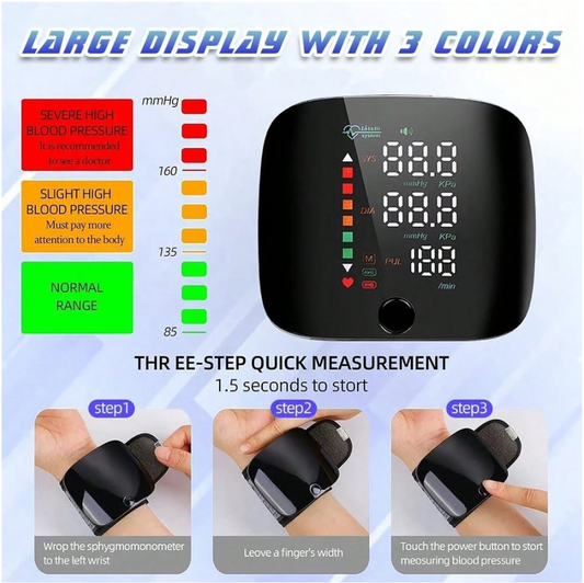 Rechargeable LED Wrist Blood Pressure Monitor - Voice Broadcast