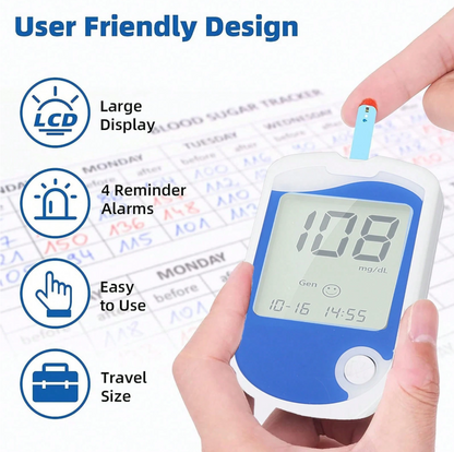 Blood Glucose Monitor Kit with Large Display – 50 Test Strips
