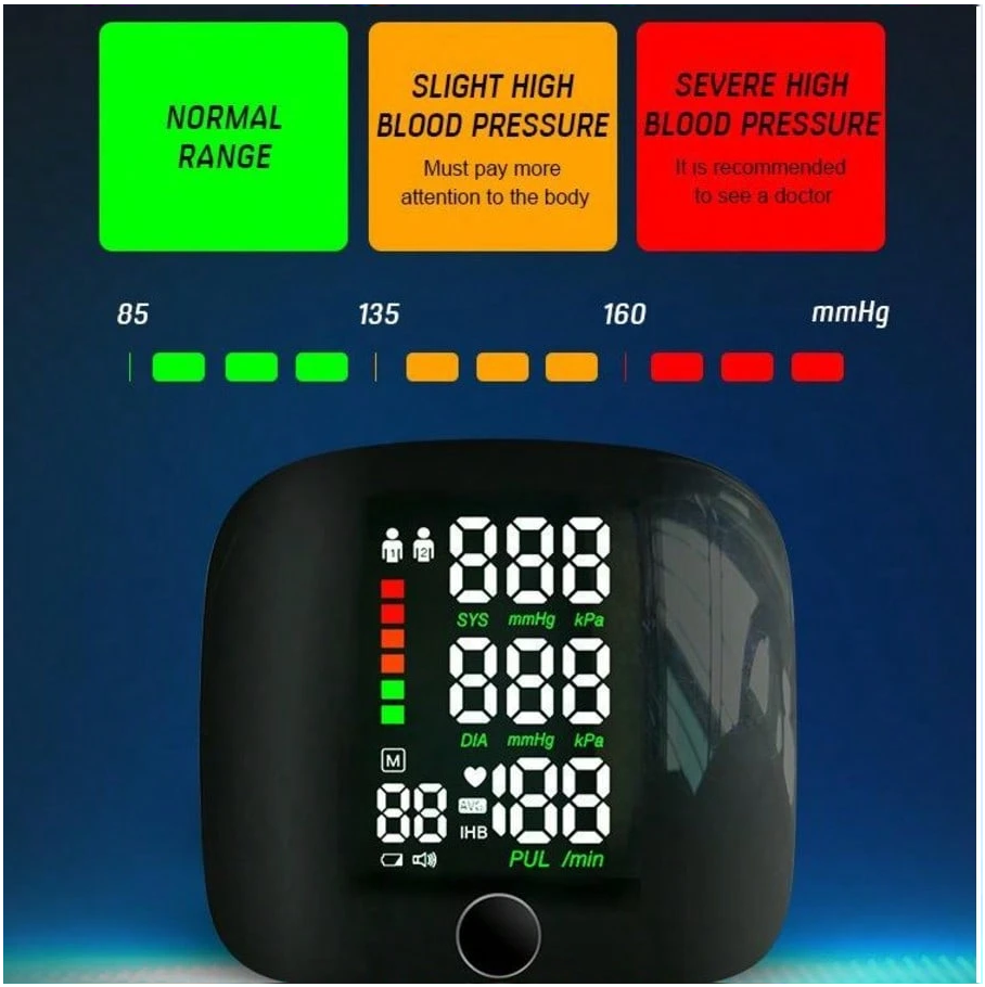 Rechargeable LED Wrist Blood Pressure Monitor - Voice Broadcast
